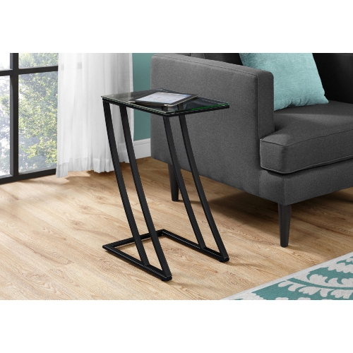 Accent Table in Black Metal with Tempered Glass